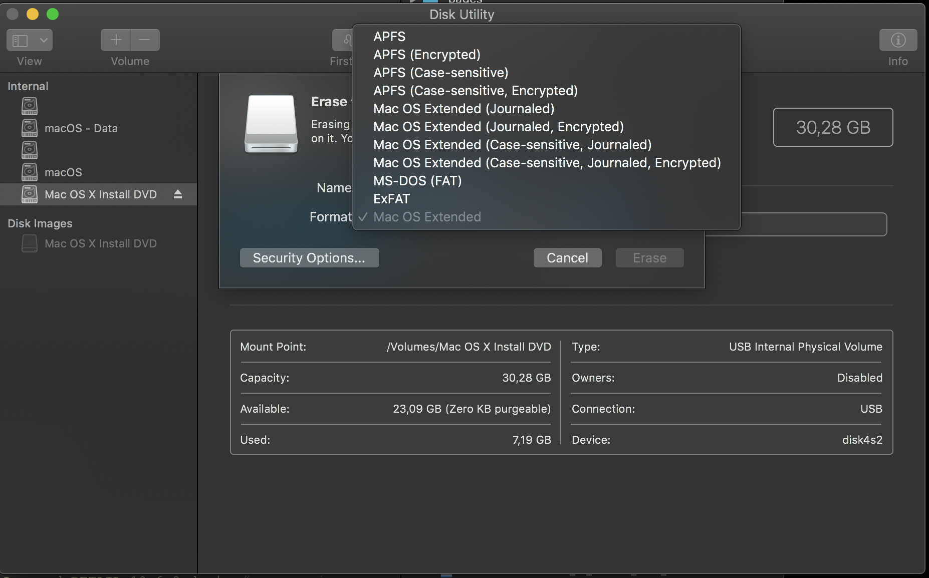 Formatting USB Drive for restore using macOS Disk Utility