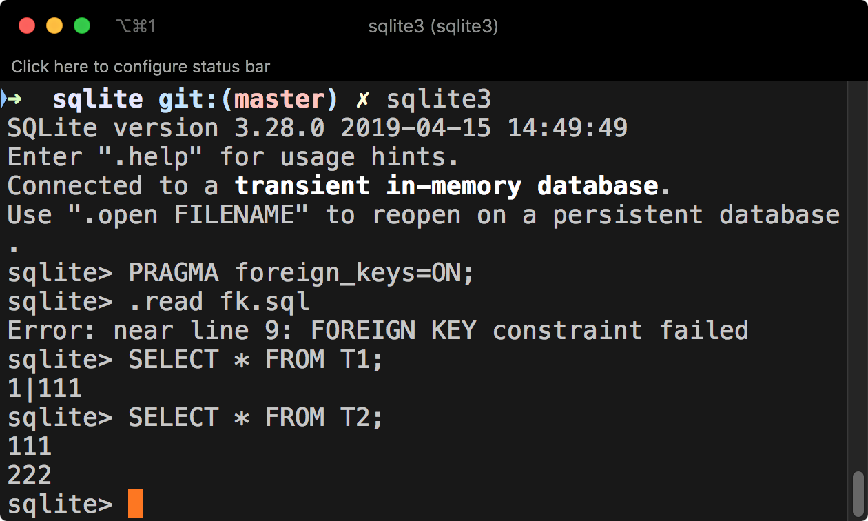 SQLite Enabled Foreign Key Result