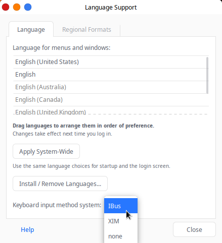 Select IBus as input method system