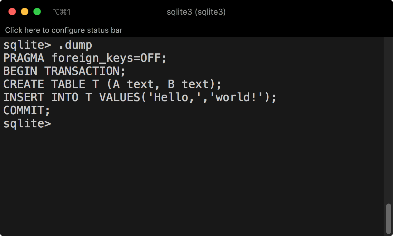 SQLite Dump Command Result