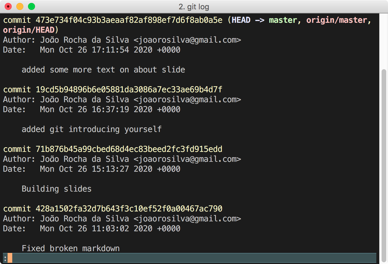Seeing the list of commits over a Git repository (Git Log)